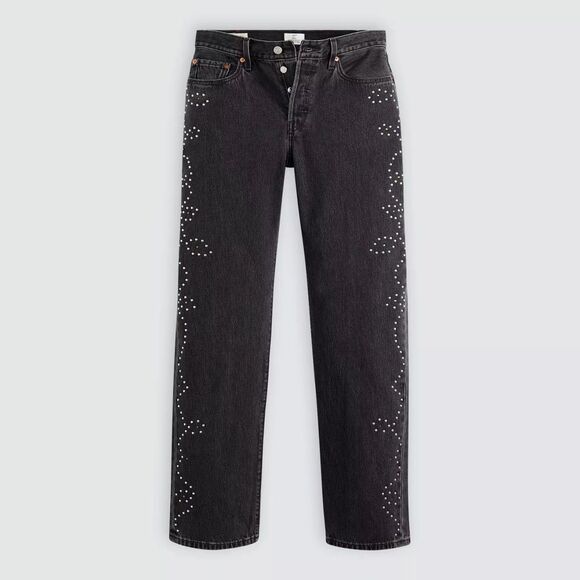 NWT $128 Levi's Premium 501 '90s Black Denim Studded Western Jeans Women 29x30 - Picture 3 of 16